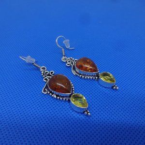 Stunning "AMBER & CITRINE" Dangle Sterling Handmade Earrings #16